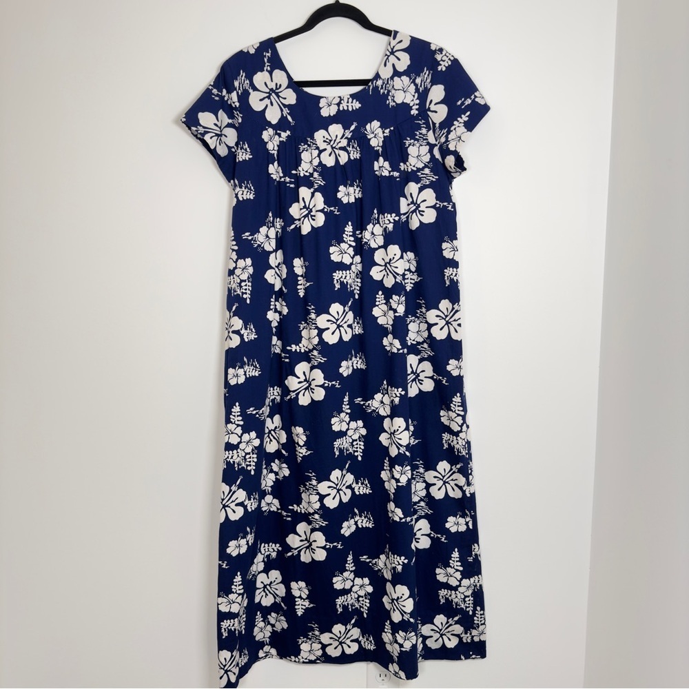 Vintage Ui Maikai Hawaiian Dress Size Large Hibiscus Flower Aloha